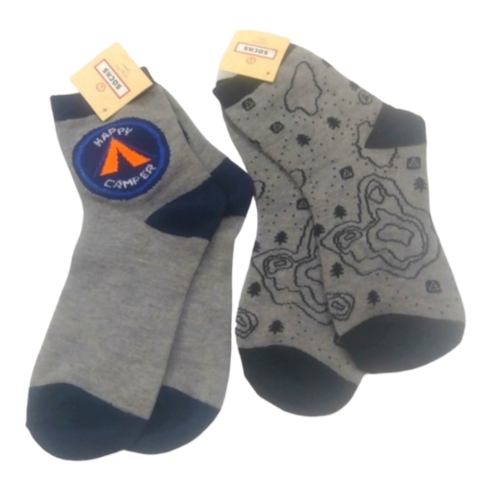 Socks Unisex 2 Pair Ankle Socks, Size 9-11, Gray Black NEW